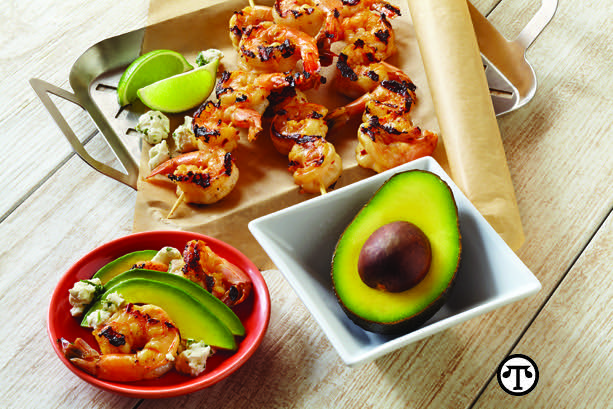 Try this delicious Chili and Honey Glazed Shrimp with California Avocado and Goat Cheese dish at your next summer party.