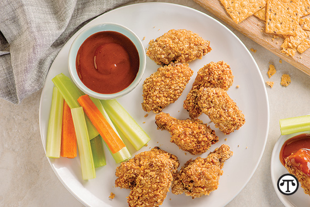 The festivities can really take wing when you offer guests Gluten-Free Crispy BBQ Chicken Wings made with Crunchmaster crackers.