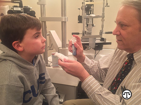 Dr. Steve Lichtenstein, one of the nation's top pediatric ophthalmologists, helps a young patient recover from eye inflammation using Avenova, a new eyelid hygiene product. 