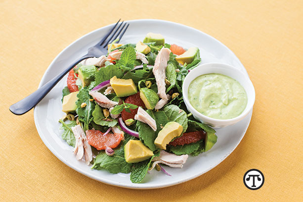 Smoked Chicken and Baby Kale Salad with Creamy California Avocado Dressing.