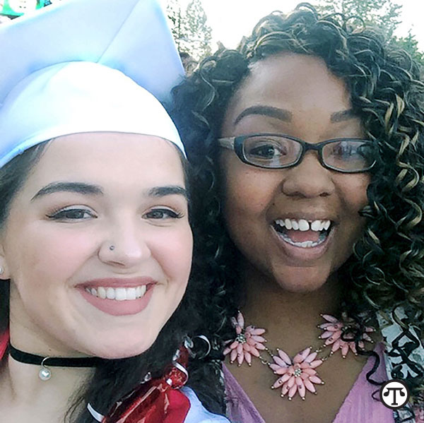 Treehouse’s Graduation Success program helps youth in foster care beat the odds with an 89 percent extended graduation rate. From left are Class of 2017 graduate Brianna and her Education Specialist, Taji Ellis. 