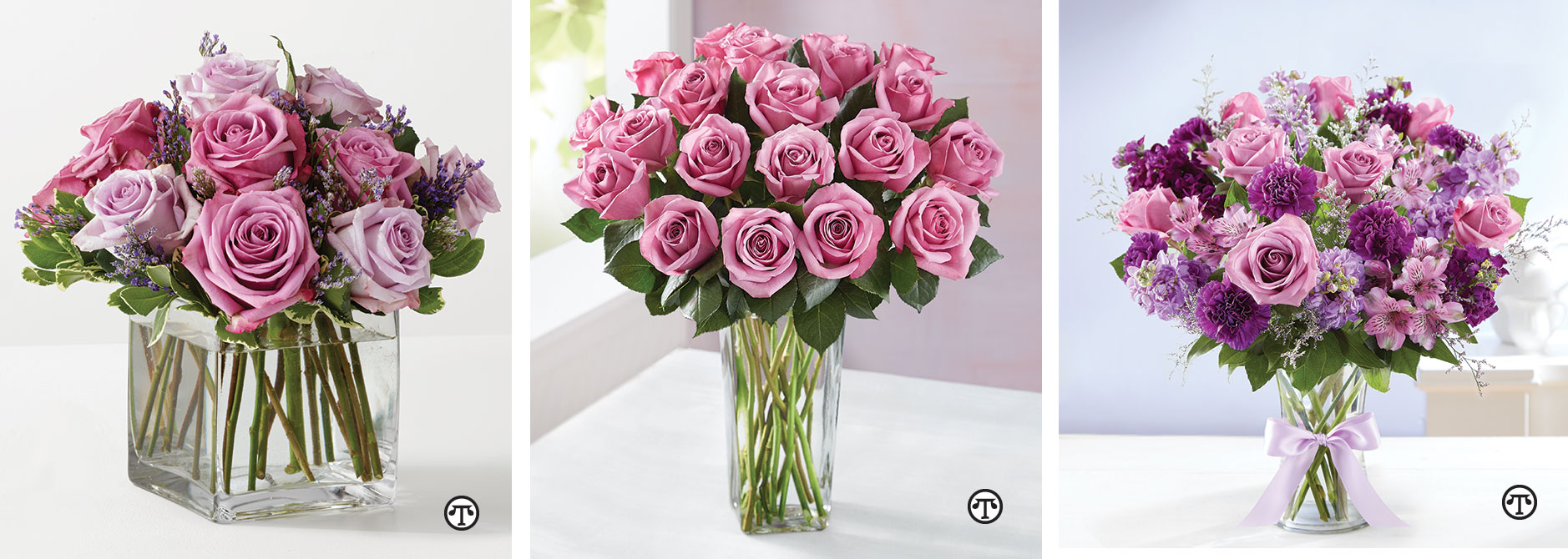 Lavender and purple roses in a chic clear vase make the Graceful Lavender Bouquet a beautiful gift at any time. Give your family and friends the royal treatment with a Passion for Purple Roses bouquet. This Shades of Purple bouquet can brighten just about anyone’s day. 
