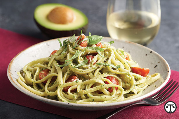 Linguine with California Avocado Pesto and Cherry Tomatoes